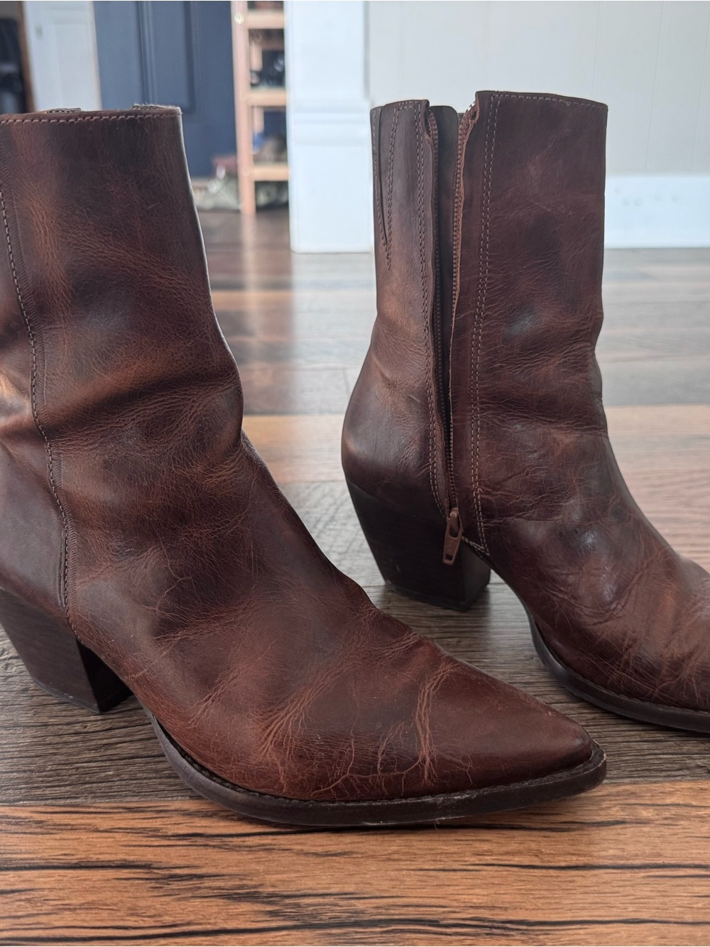 Matisse Dark Brown Leather Pointed Ankle Booties